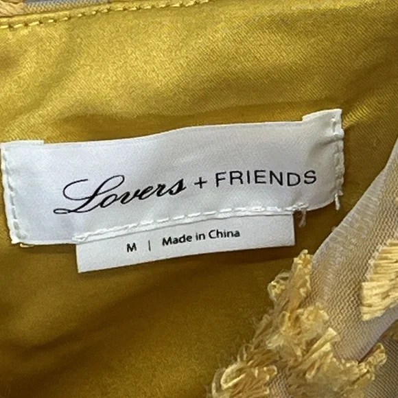 Lovers & Friends Goldenrod Floral Embroidered Mesh Spaghetti Strap Dress Medium - Picture 5 of 10